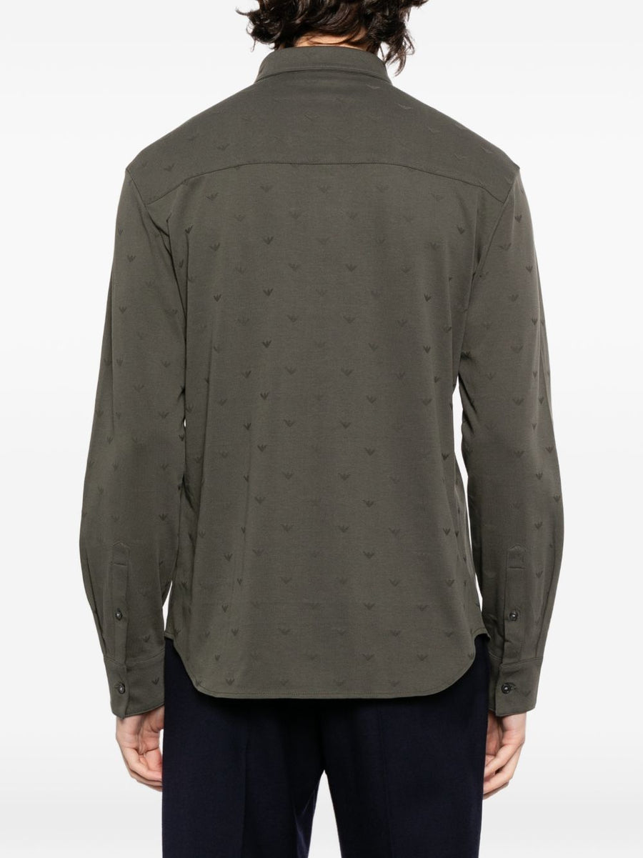 Emporio Armani Premium Logo Cotton Shirt For Men Olive Green 100 Percent Cotton Front Button With Logo Detailing
