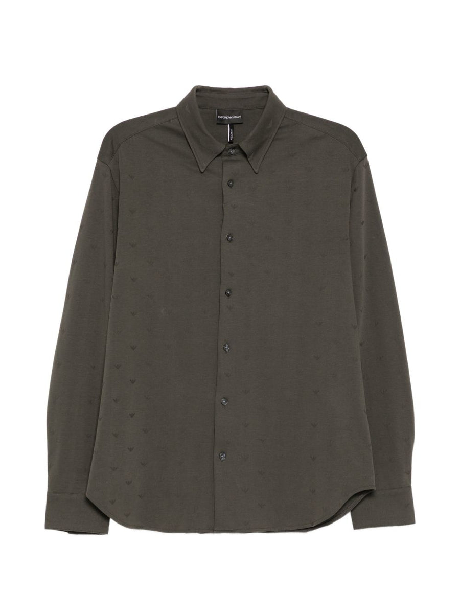 Emporio Armani Premium Logo Cotton Shirt For Men Olive Green 100 Percent Cotton Front Button With Logo Detailing