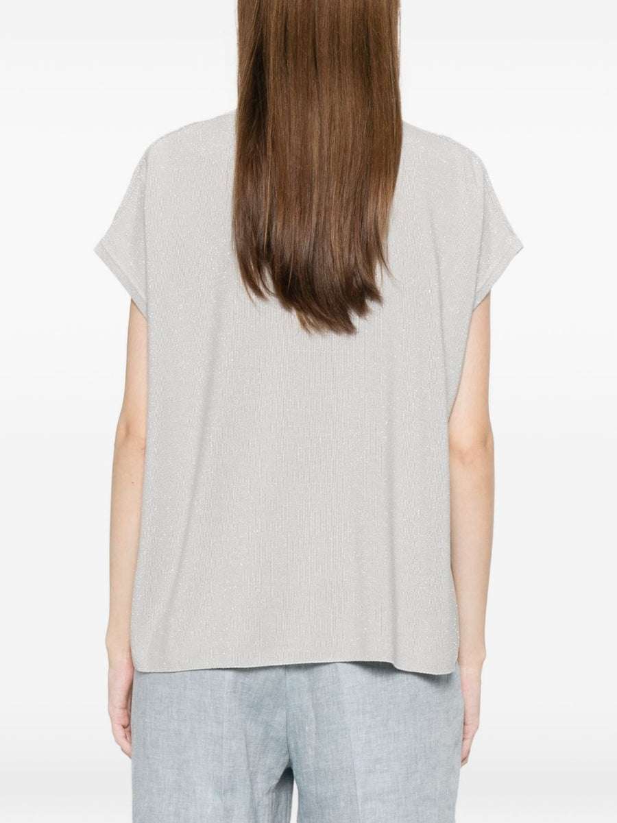 Fabiana Filippi V-Neck Cotton Knit Top For Women, Versatile Smart Casual Wardrobe Staple