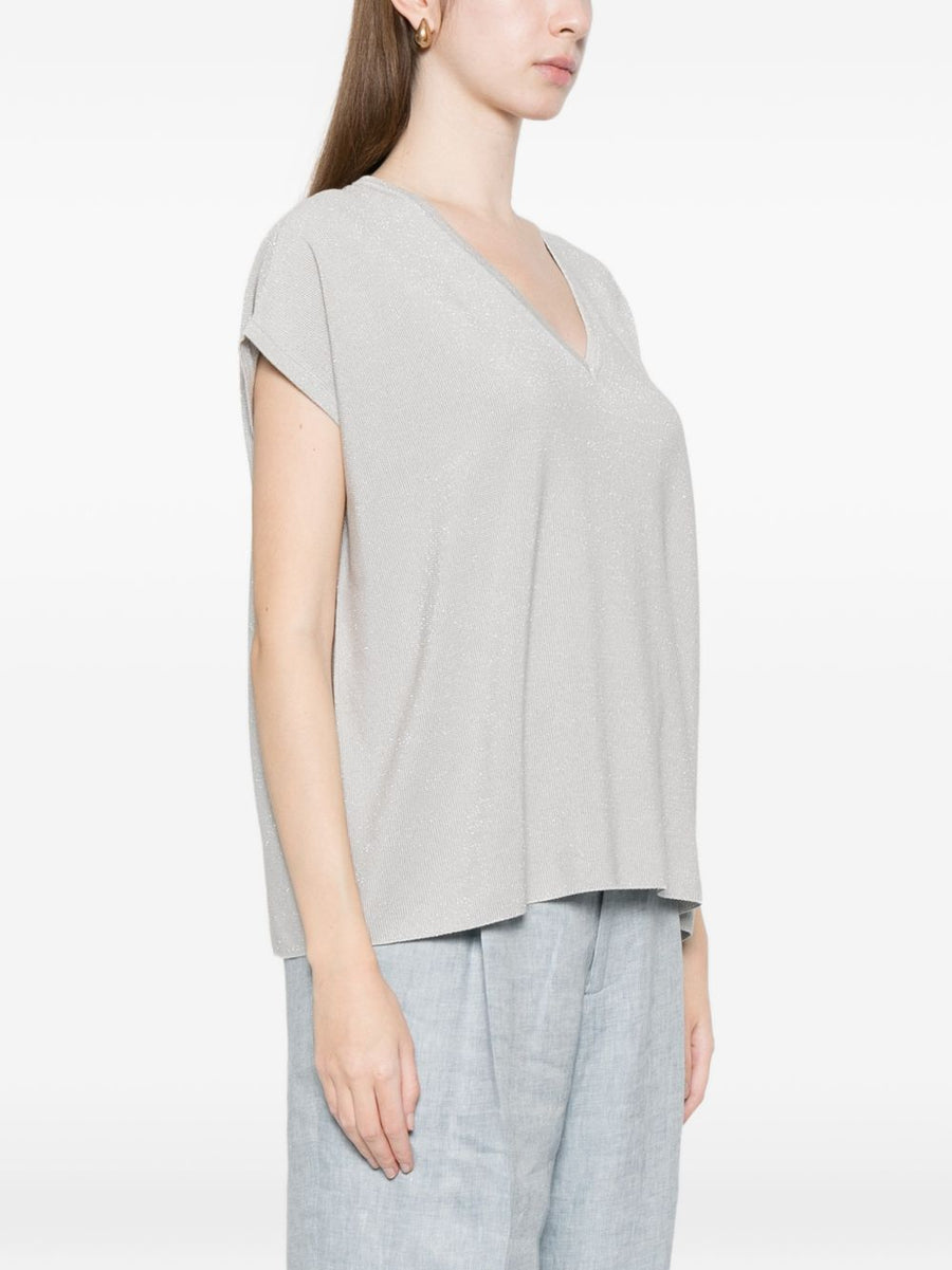 Fabiana Filippi V-Neck Cotton Knit Top For Women, Versatile Smart Casual Wardrobe Staple