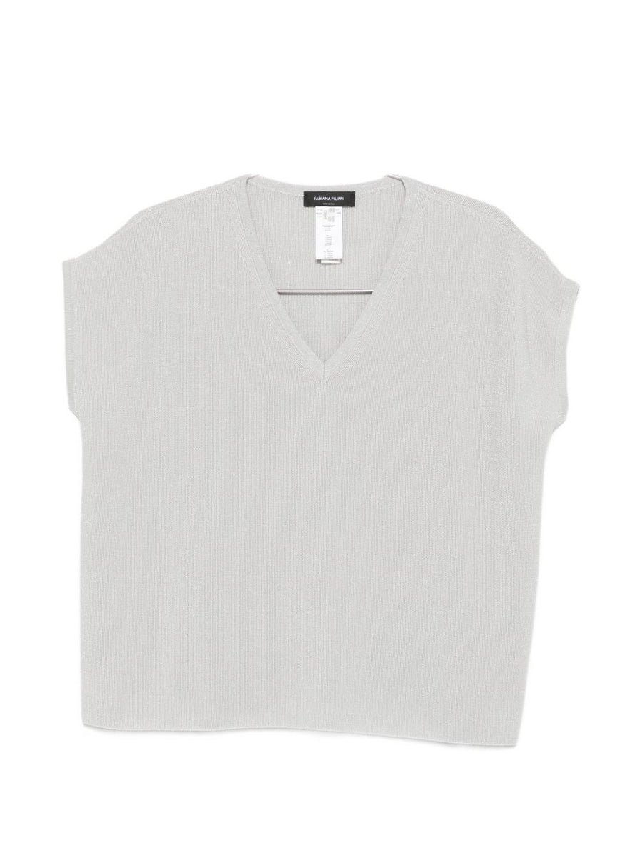 Fabiana Filippi V-Neck Cotton Knit Top For Women, Versatile Smart Casual Wardrobe Staple