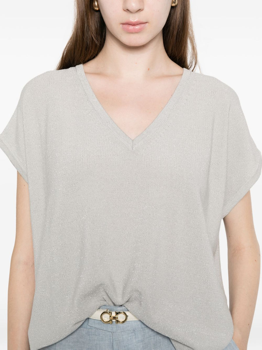 Fabiana Filippi V-Neck Cotton Knit Top For Women, Versatile Smart Casual Wardrobe Staple