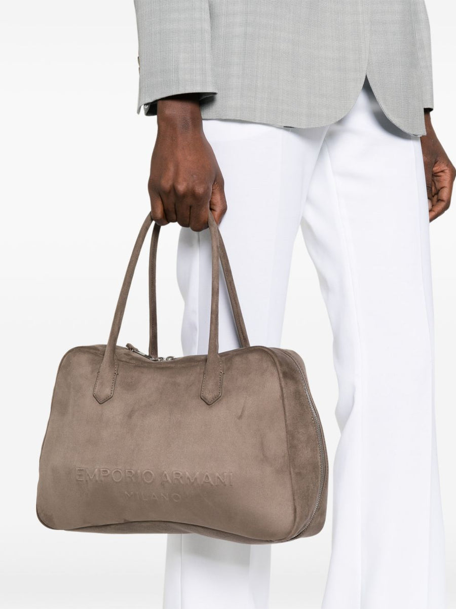 Emporio Armani Eagle Club Capsule Suede-Effect Shoulder Bag For Women Elegant Day To Night Luxury