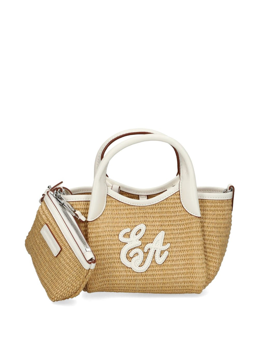 Emporio Armani Woven Straw Small Shopper Bag for Women Luxury Lightweight Tote with Daily Versatility