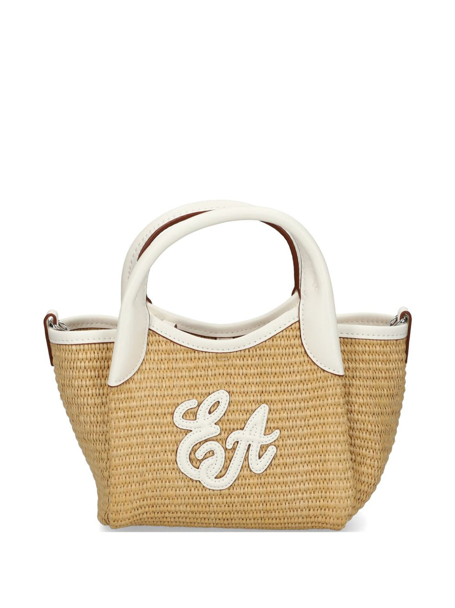 Emporio Armani Woven Straw Small Shopper Bag for Women Luxury Lightweight Tote with Daily Versatility