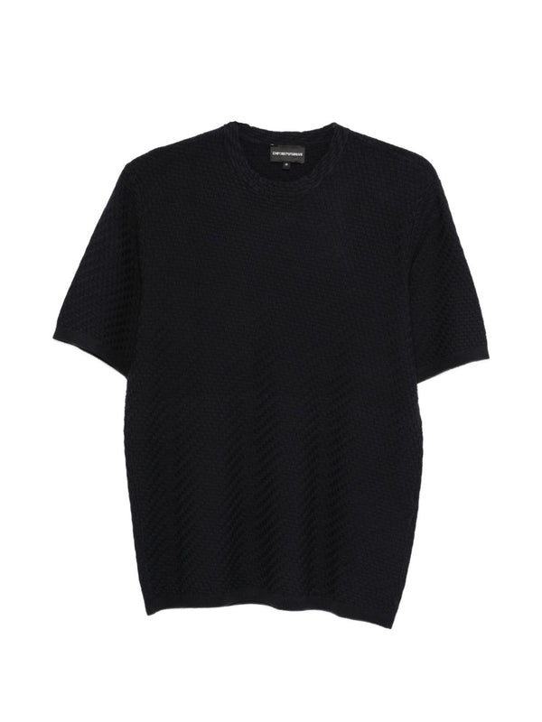 Emporio Armani Navy Knitted T Shirt For Men With Textured Knit And Premium Viscose Blend