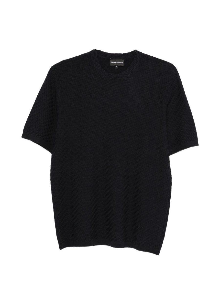 Emporio Armani Navy Knitted T Shirt For Men With Textured Knit And Premium Viscose Blend