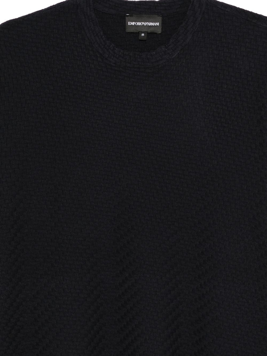 Emporio Armani Navy Knitted T Shirt For Men With Textured Knit And Premium Viscose Blend