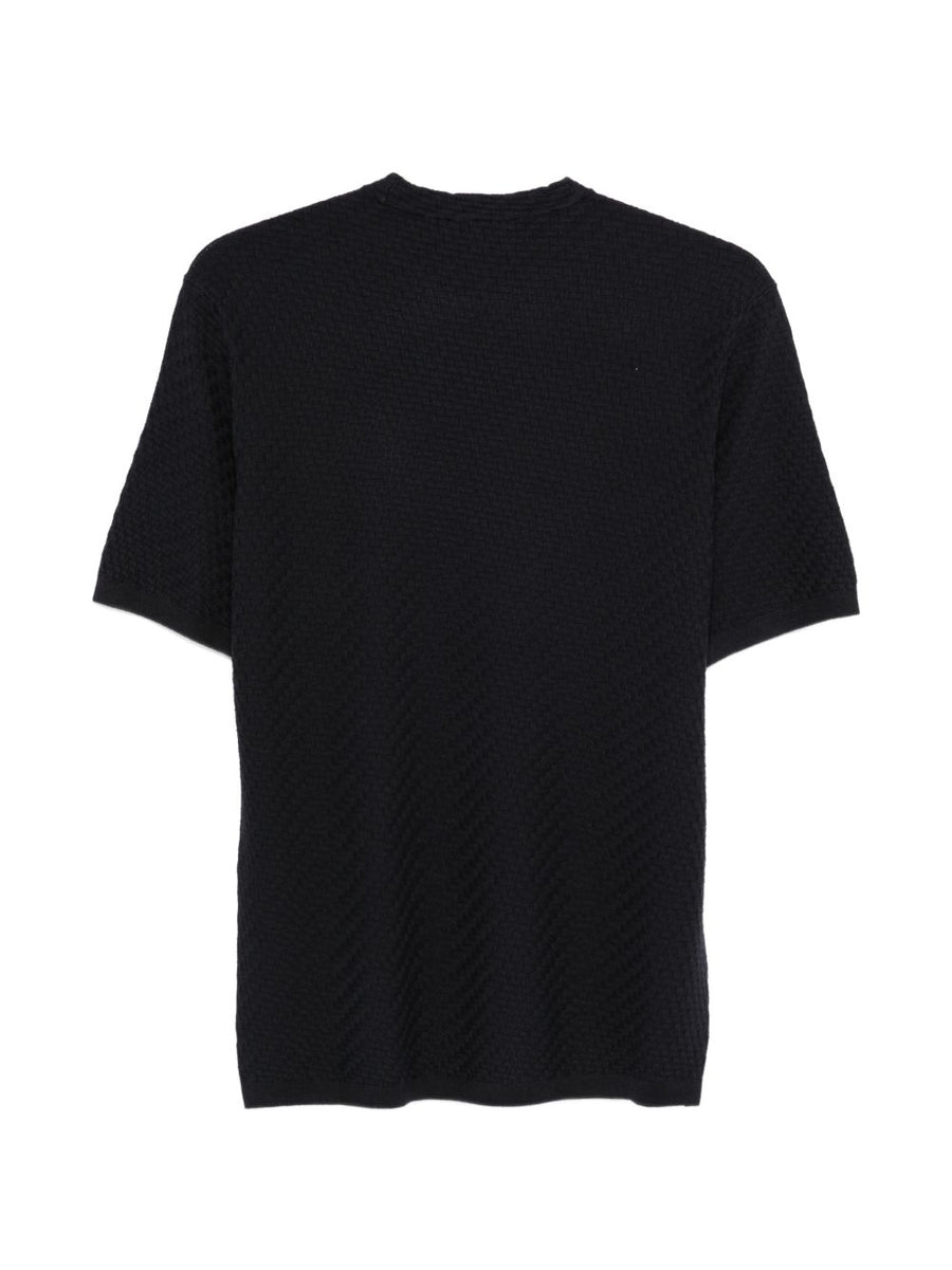 Emporio Armani Navy Knitted T Shirt For Men With Textured Knit And Premium Viscose Blend
