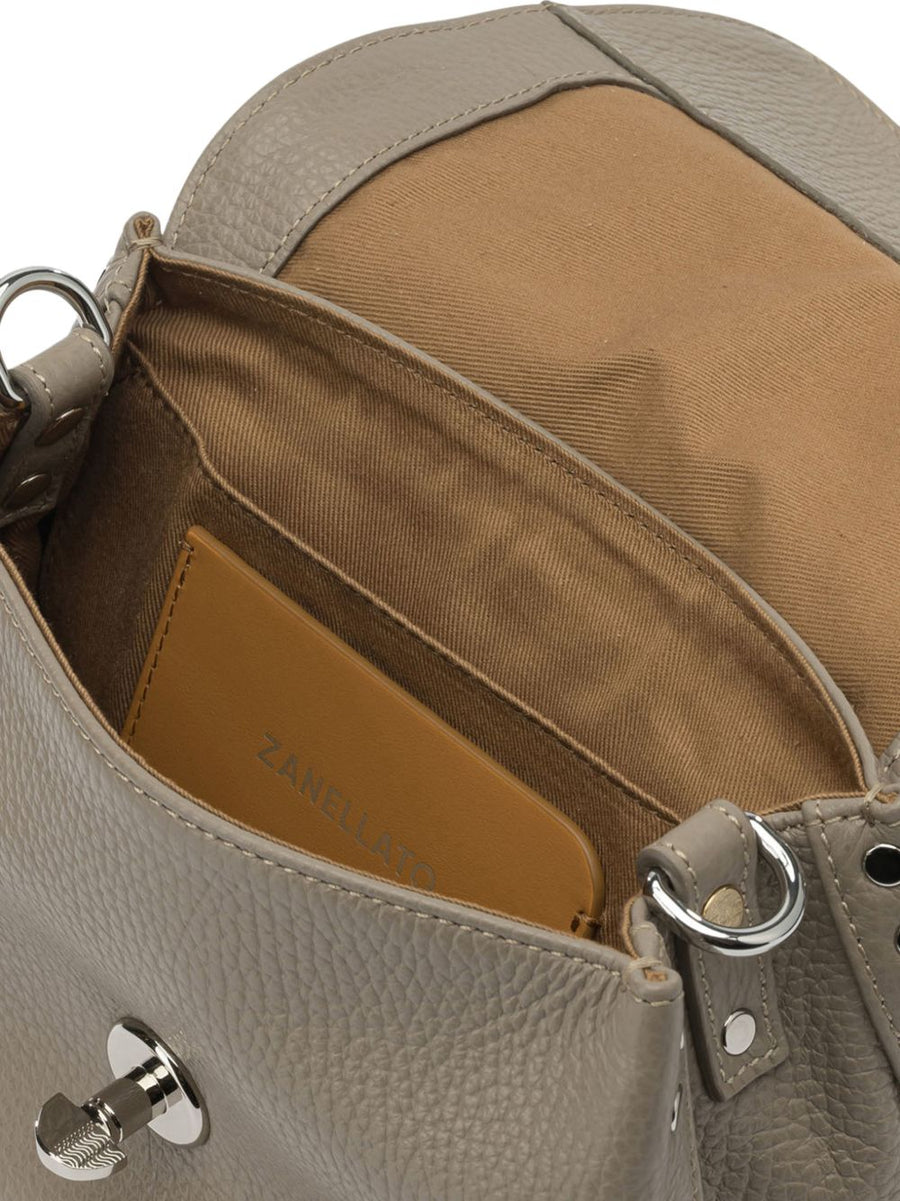 Zanellato Postina Baby Bag In Hammered Grey Creta Leather For Modern Women On The Go