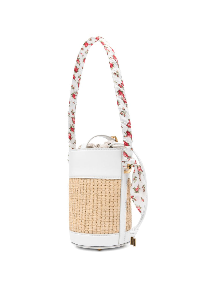 Dolce And Gabbana Capri Raffia Bucket Bag For Women With Drawstring Top Handle And Detachable Shoulder Strap