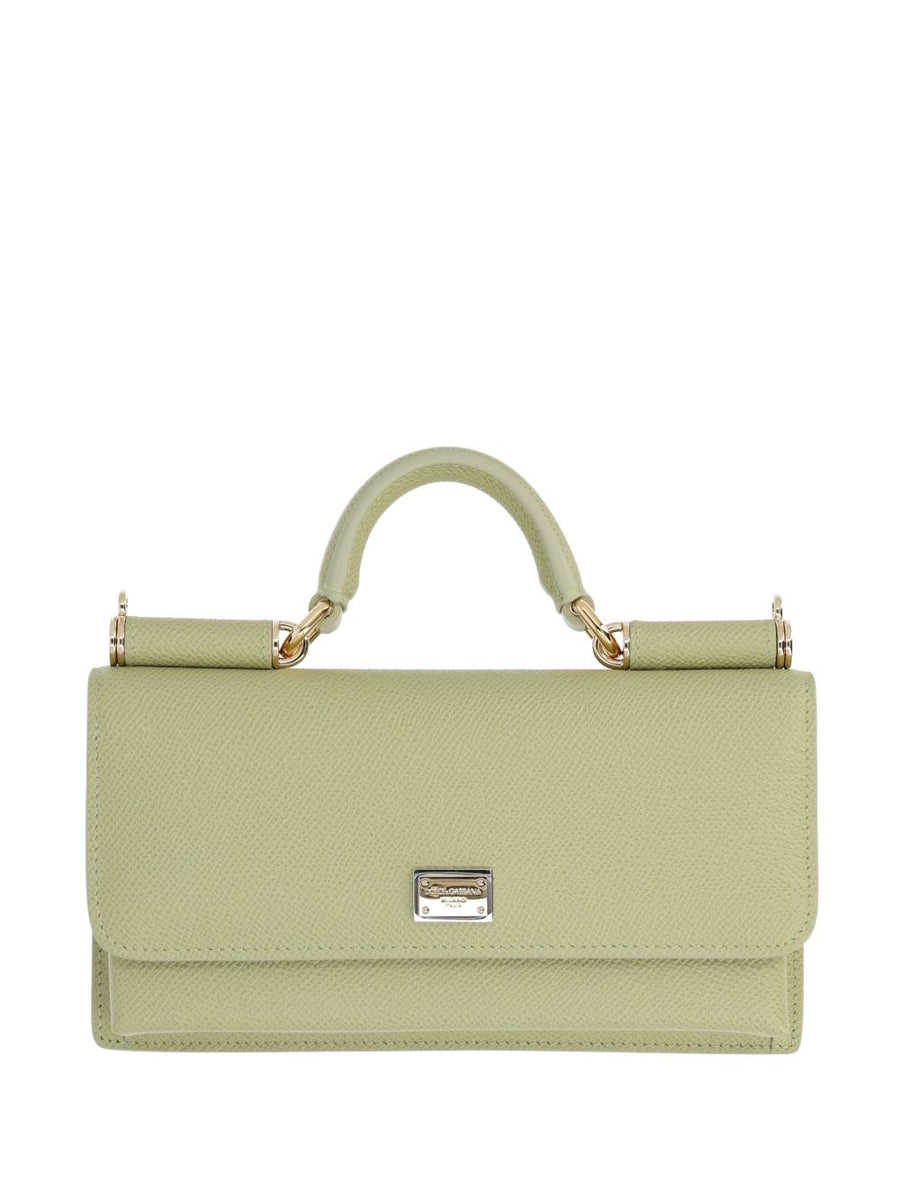 Dolce and Gabbana Dauphine Calfskin Micro Phone Bag For Women Elegant Green Top Handle Clutch Gold Hardware