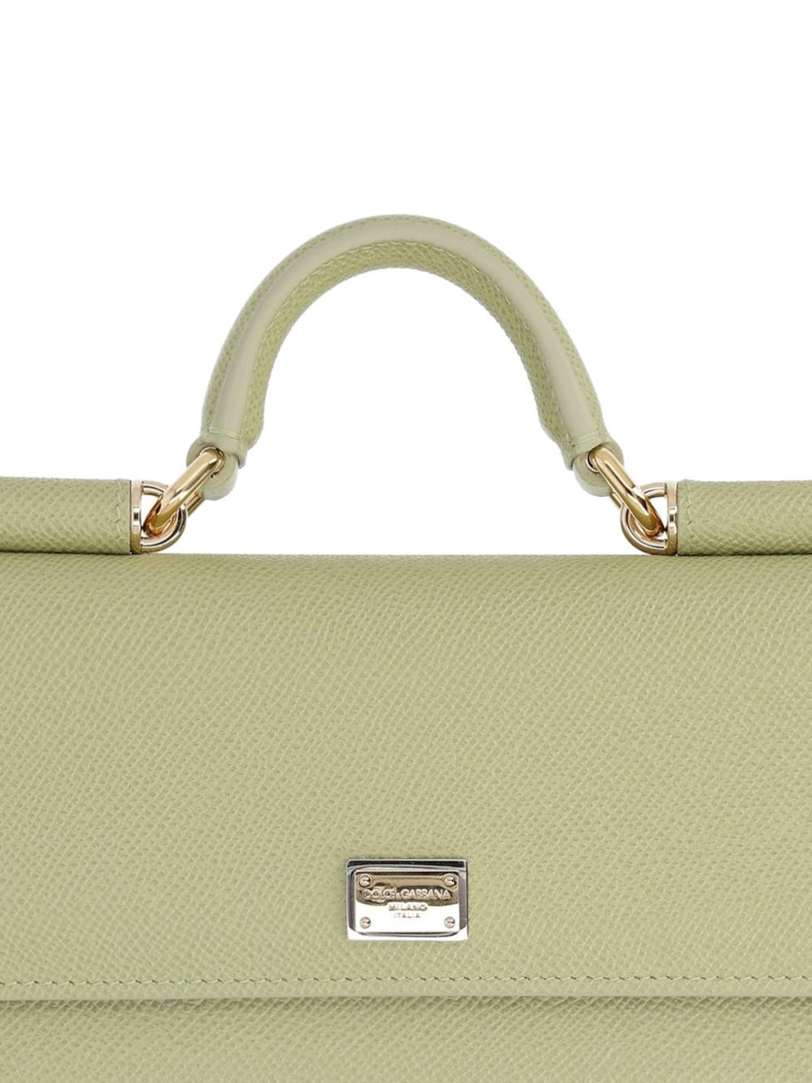 Dolce and Gabbana Dauphine Calfskin Micro Phone Bag For Women Elegant Green Top Handle Clutch Gold Hardware