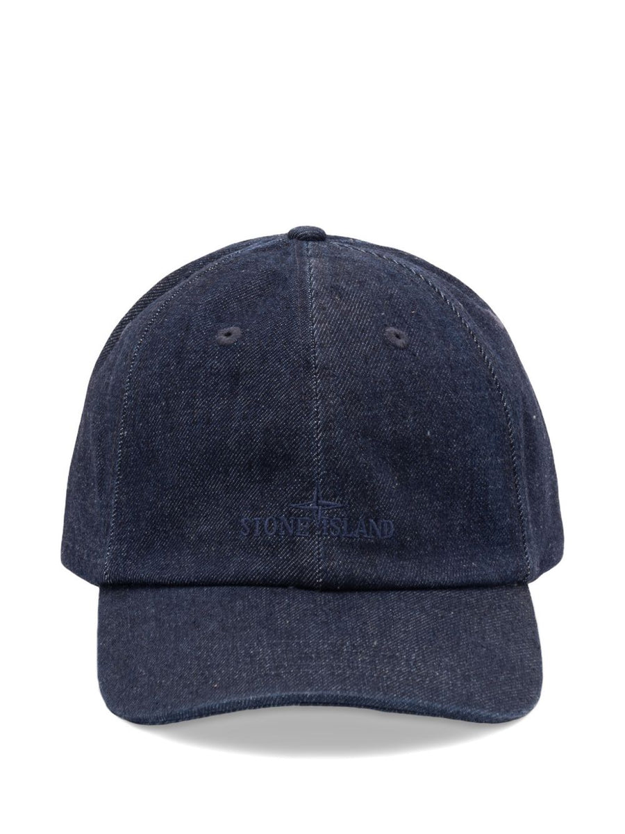 Stone Island Navy Premium Cotton Baseball Cap For Men With Adjustable Strap And Tonal Embroidery