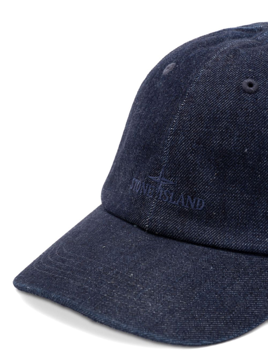 Stone Island Navy Premium Cotton Baseball Cap For Men With Adjustable Strap And Tonal Embroidery