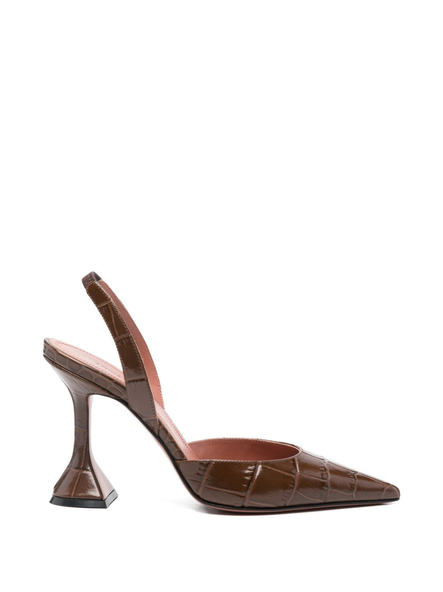 Amina Muaddi Holli Croc Effect Leather Slingback Pumps For Women Luxury Evening Footwear