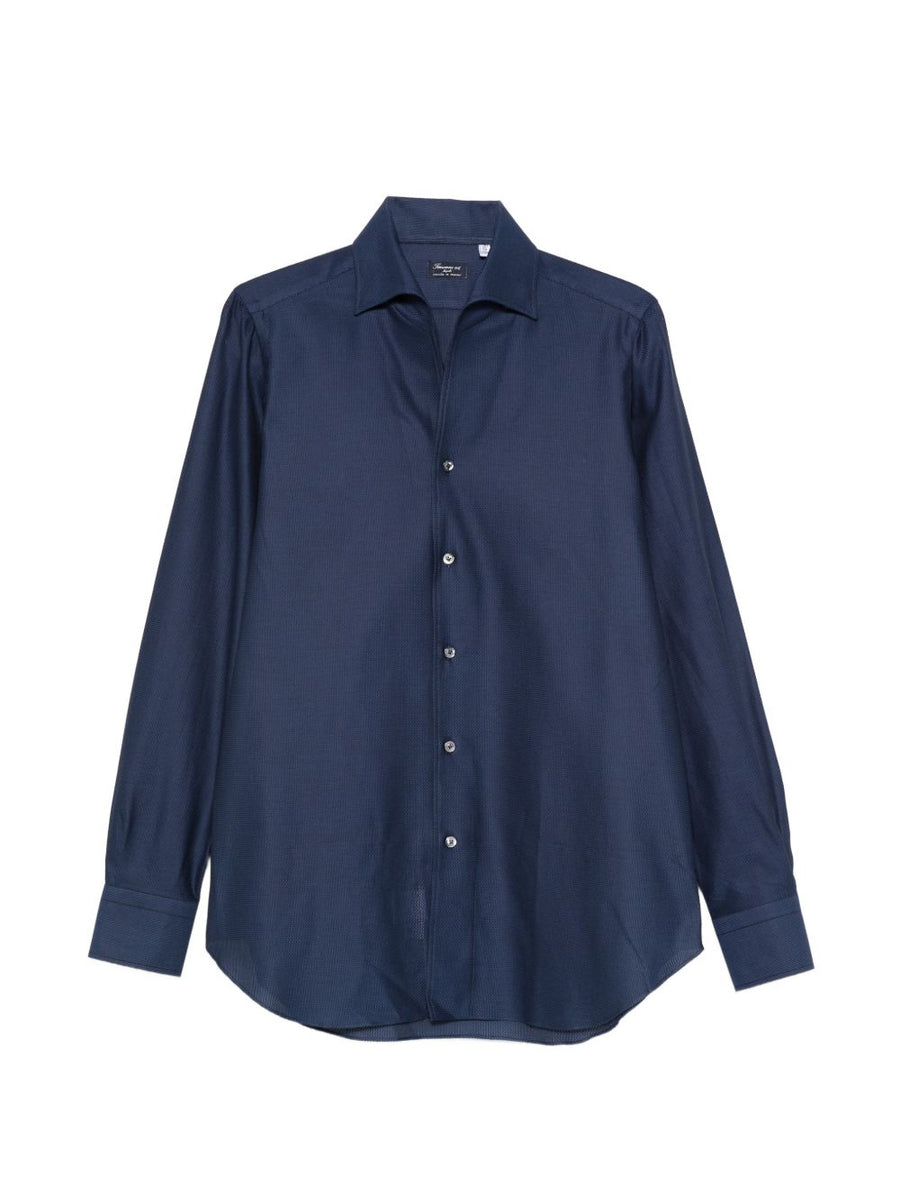 Finamore 1925 Napoli Cotton Shirt Navy for Modern Men Breathable Premium Silhouette