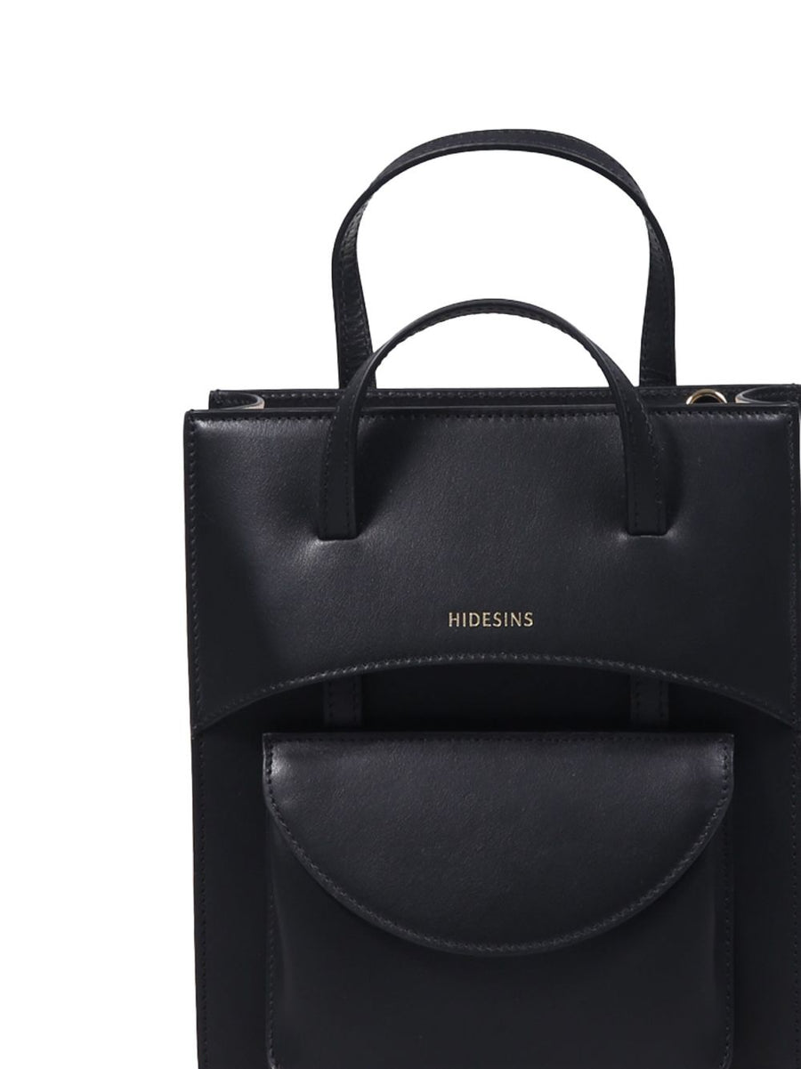 Hidesins Flap J Black Calf Leather Handbag For Women With Convertible Crossbody Bag And Top Handles