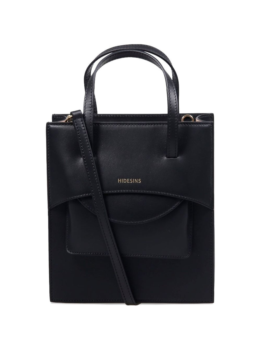 Hidesins Flap J Black Calf Leather Handbag For Women With Convertible Crossbody Bag And Top Handles