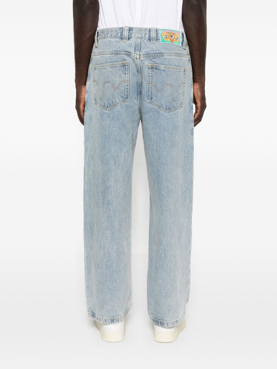 Icecream Running Dog Denim Jeans For Men, Light Blue Cotton, Everyday Comfort And Versatility