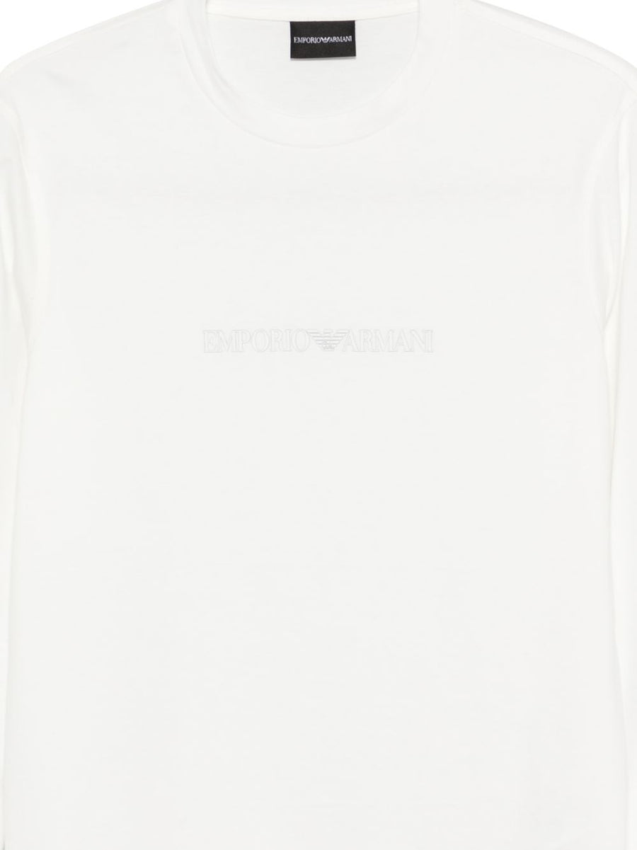 Emporio Armani Logo Cotton T Shirt For Men Premium Versatile 100 Percent Cotton White Long Sleeve
