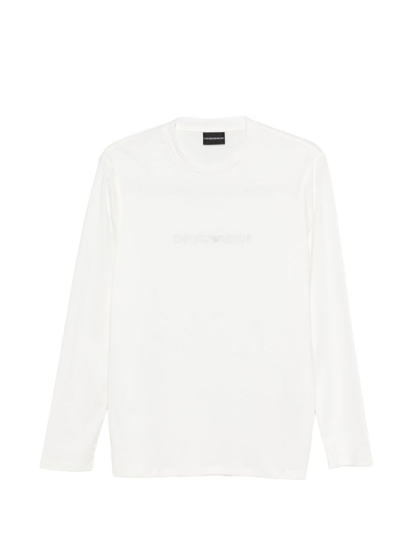 Emporio Armani Logo Cotton T Shirt For Men Premium Versatile 100 Percent Cotton White Long Sleeve