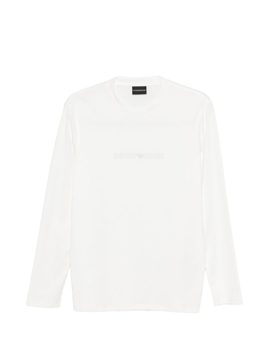 Emporio Armani Logo Cotton T Shirt For Men Premium Versatile 100 Percent Cotton White Long Sleeve