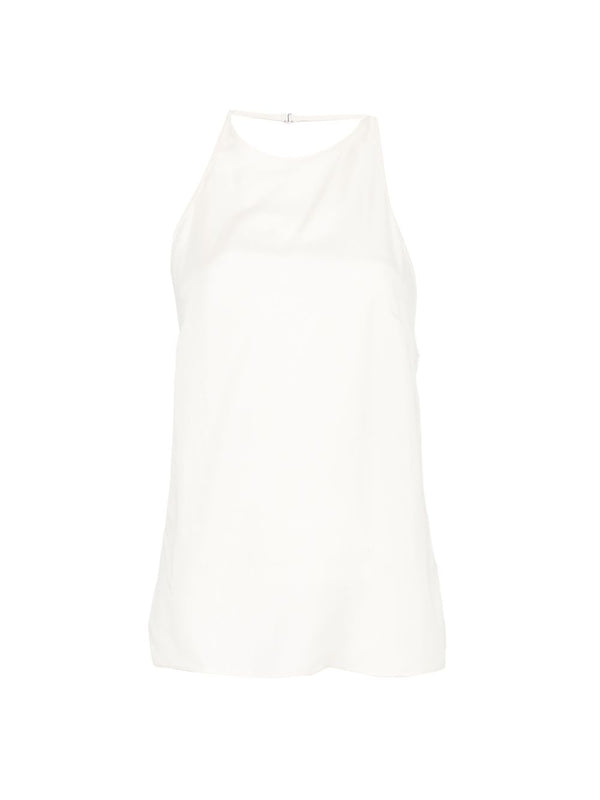 Alysi Silk Twill Halter Top for Women Luxurious 100 Percent Silk Spaghetti Straps Resort Wear White
