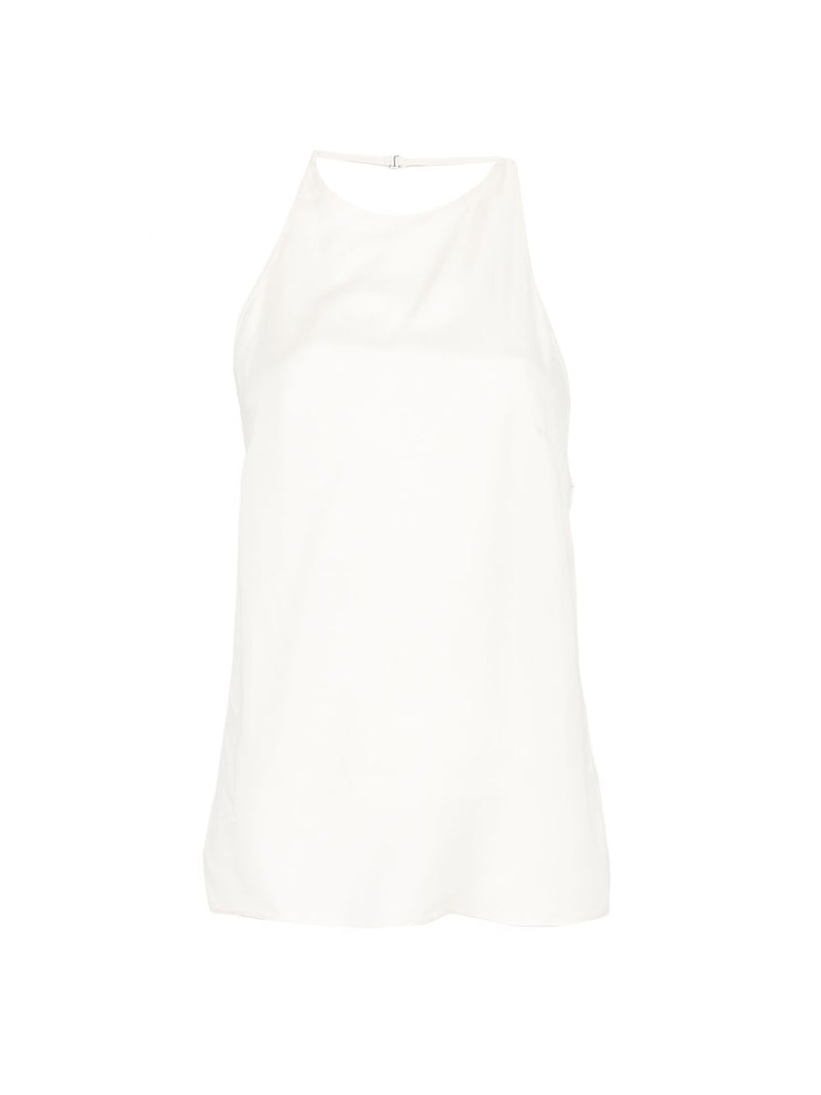 Alysi Silk Twill Halter Top for Women Luxurious 100 Percent Silk Spaghetti Straps Resort Wear White