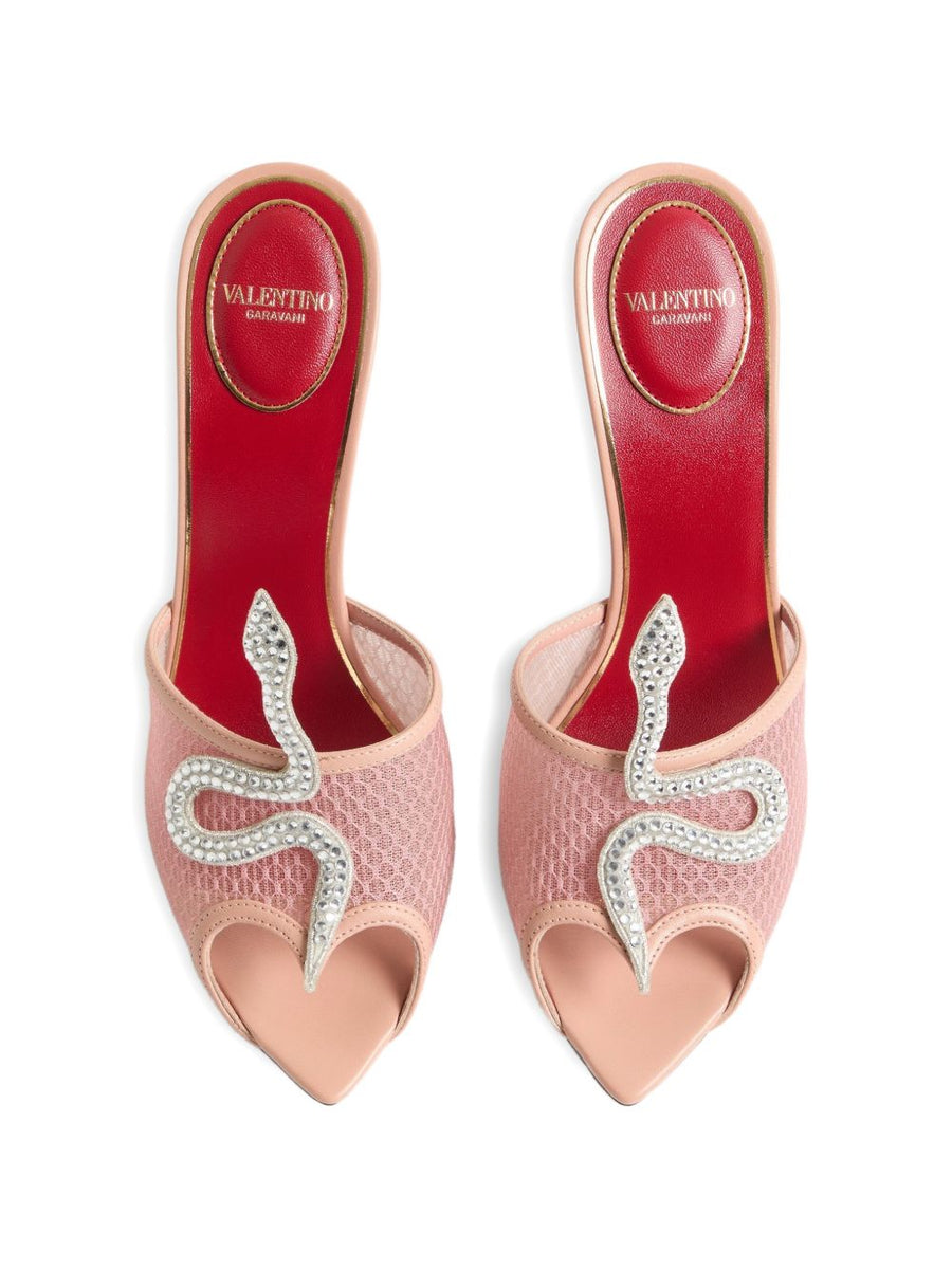 Valentino Garavani Coeur Vipère Leather Mules For Women Pink Luxury Sandals Versatile Dressy Casual