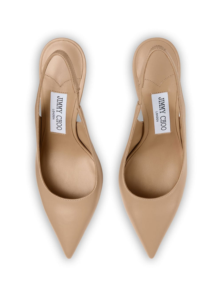 Jimmy Choo Love Sling Back 85mm Beige Leather Pointed Pump For Women Office Ready Luxe