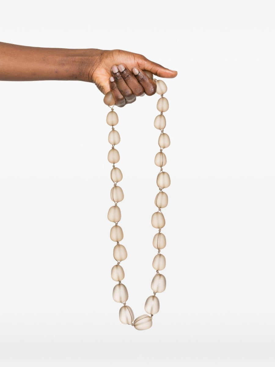 Emporio Armani Exclusive Necklace For Women With Beige Almond Bead Embellishments And Signature Logo