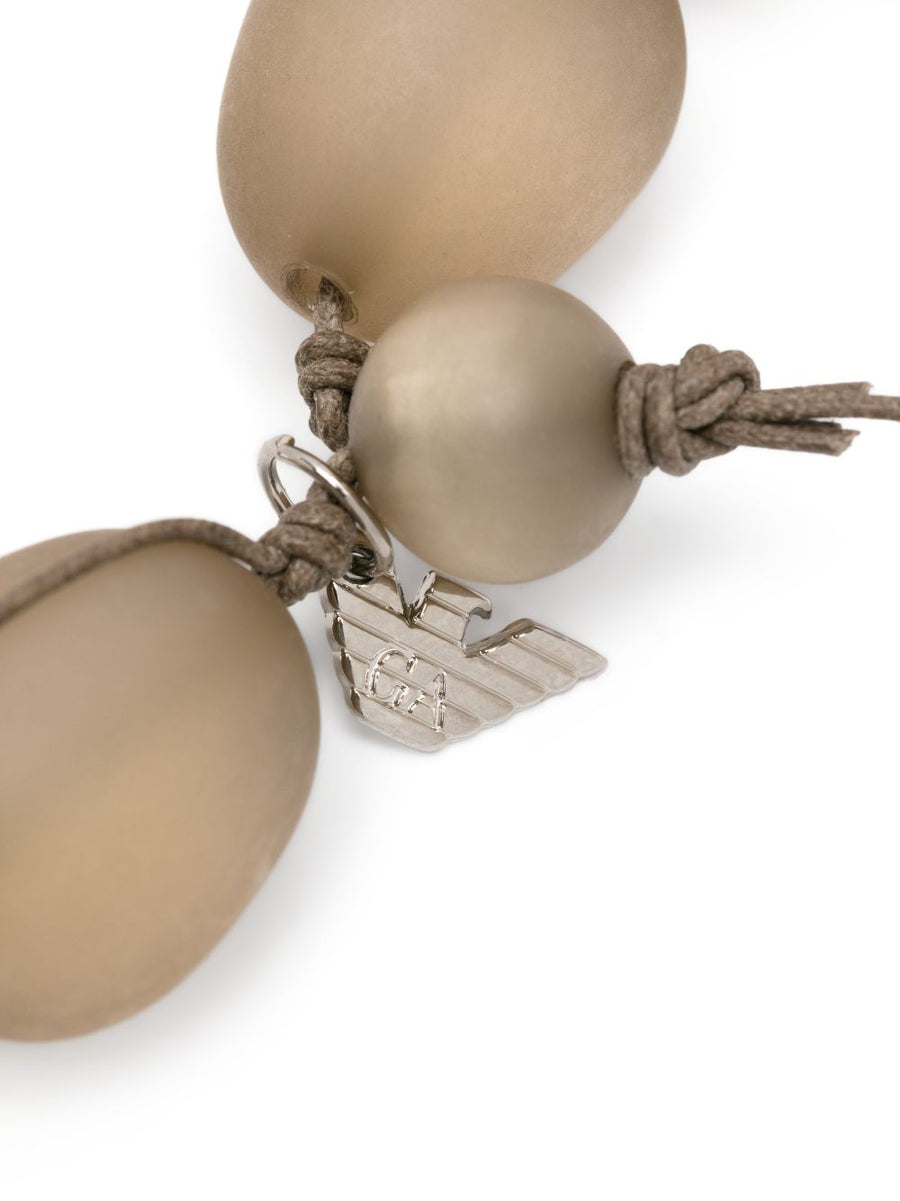 Emporio Armani Exclusive Necklace For Women With Beige Almond Bead Embellishments And Signature Logo