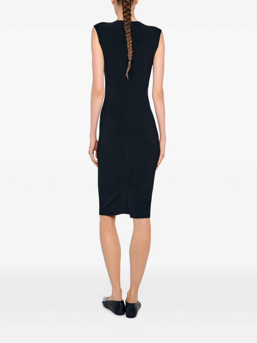 Norma Kamali Midi Dress Sleek Minimal Silhouette For Women Black Sleeveless Knee Length Versatile