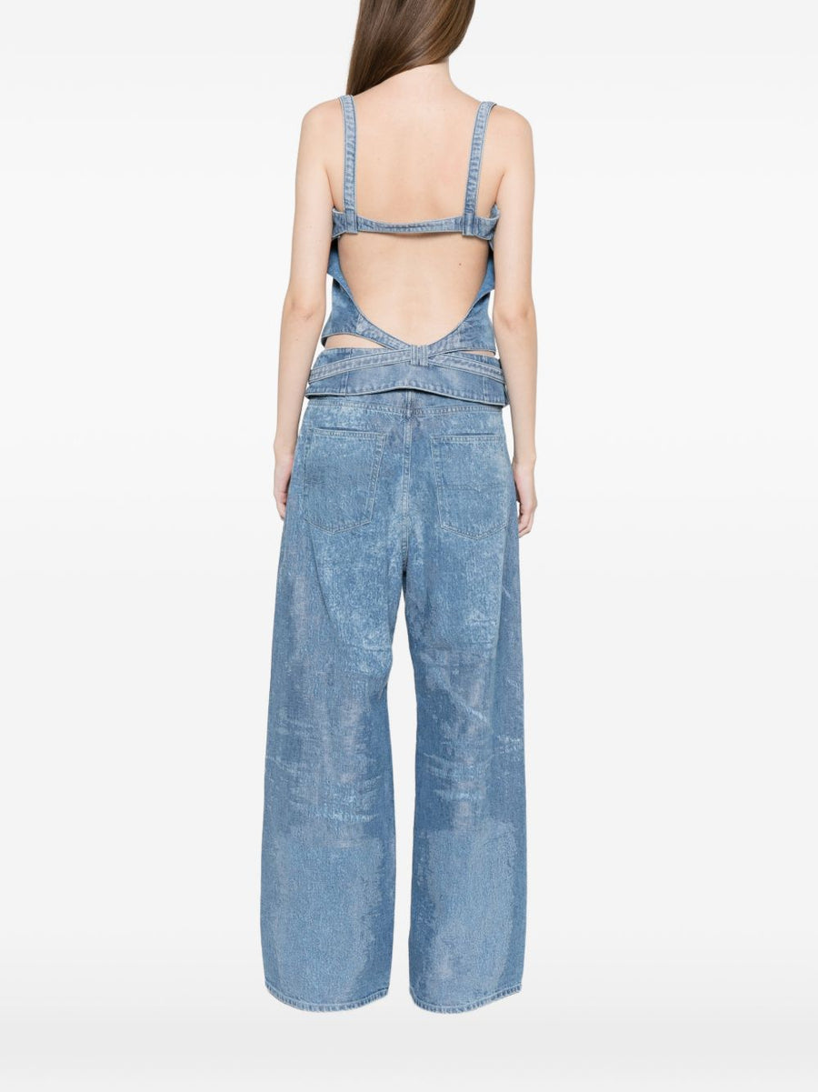 Diesel Denim Tank Top For Women Open Back Light Blue Cotton Blend Summer Essential Versatile Fashion Staple