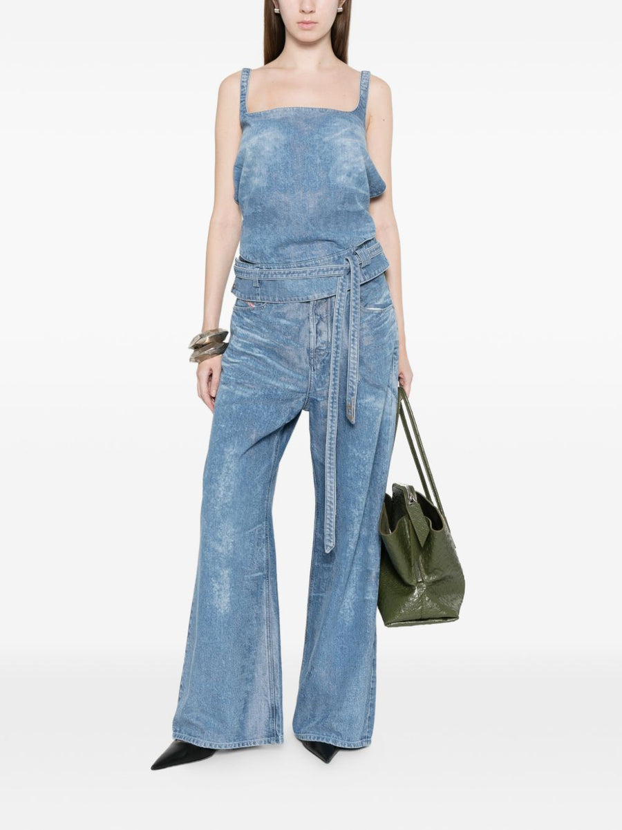 Diesel Denim Tank Top For Women Open Back Light Blue Cotton Blend Summer Essential Versatile Fashion Staple