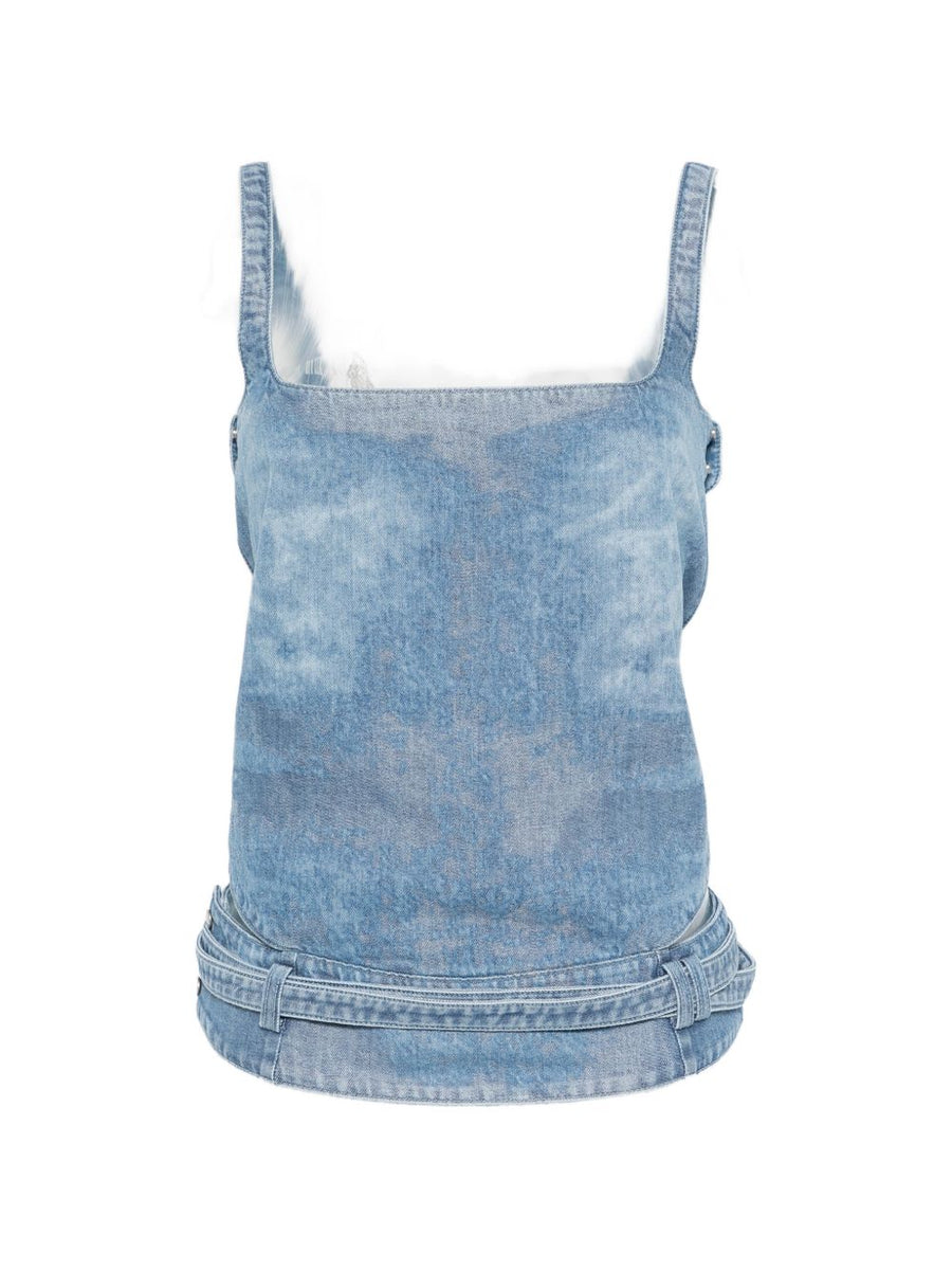 Diesel Denim Tank Top For Women Open Back Light Blue Cotton Blend Summer Essential Versatile Fashion Staple