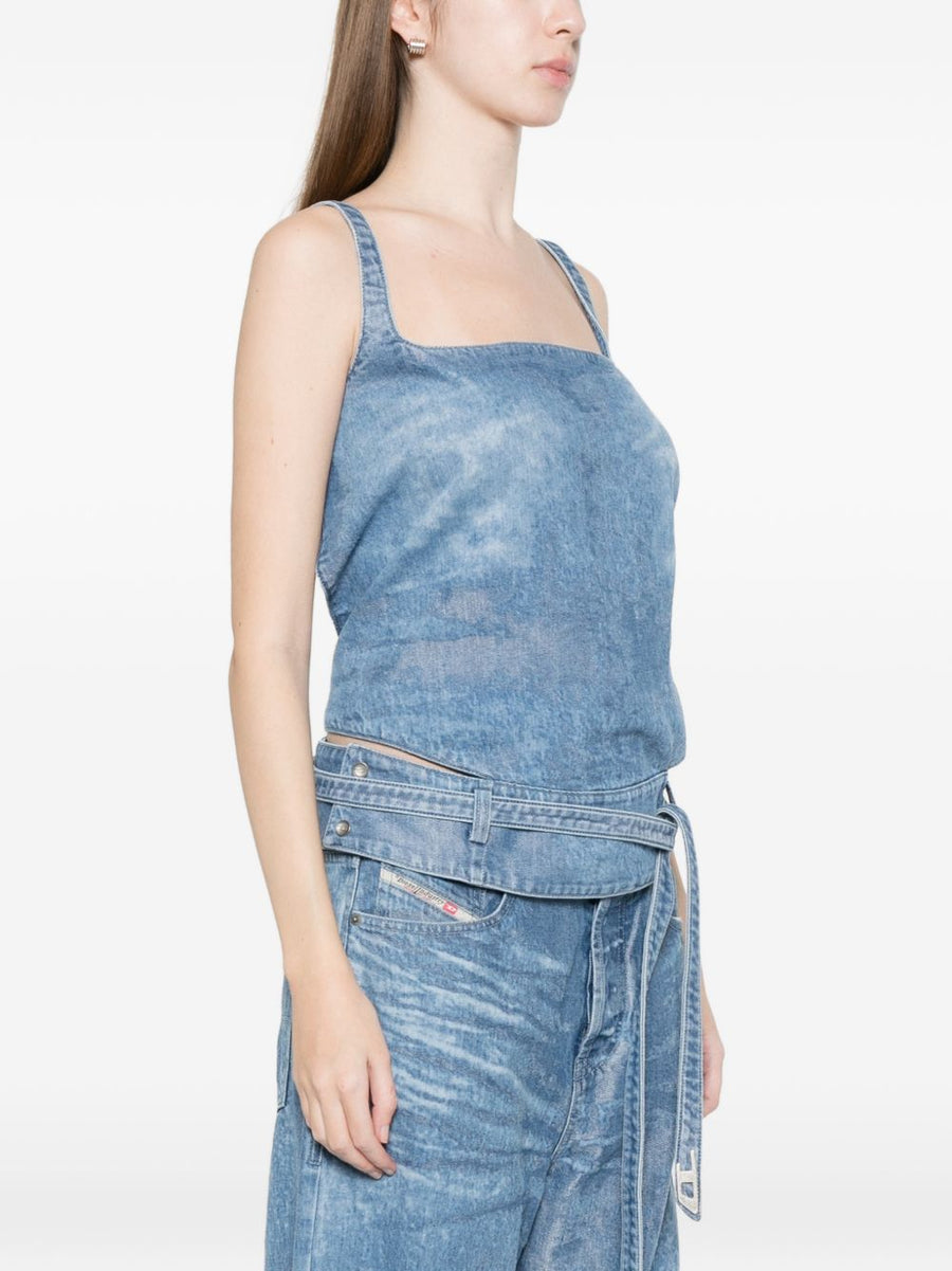 Diesel Denim Tank Top For Women Open Back Light Blue Cotton Blend Summer Essential Versatile Fashion Staple