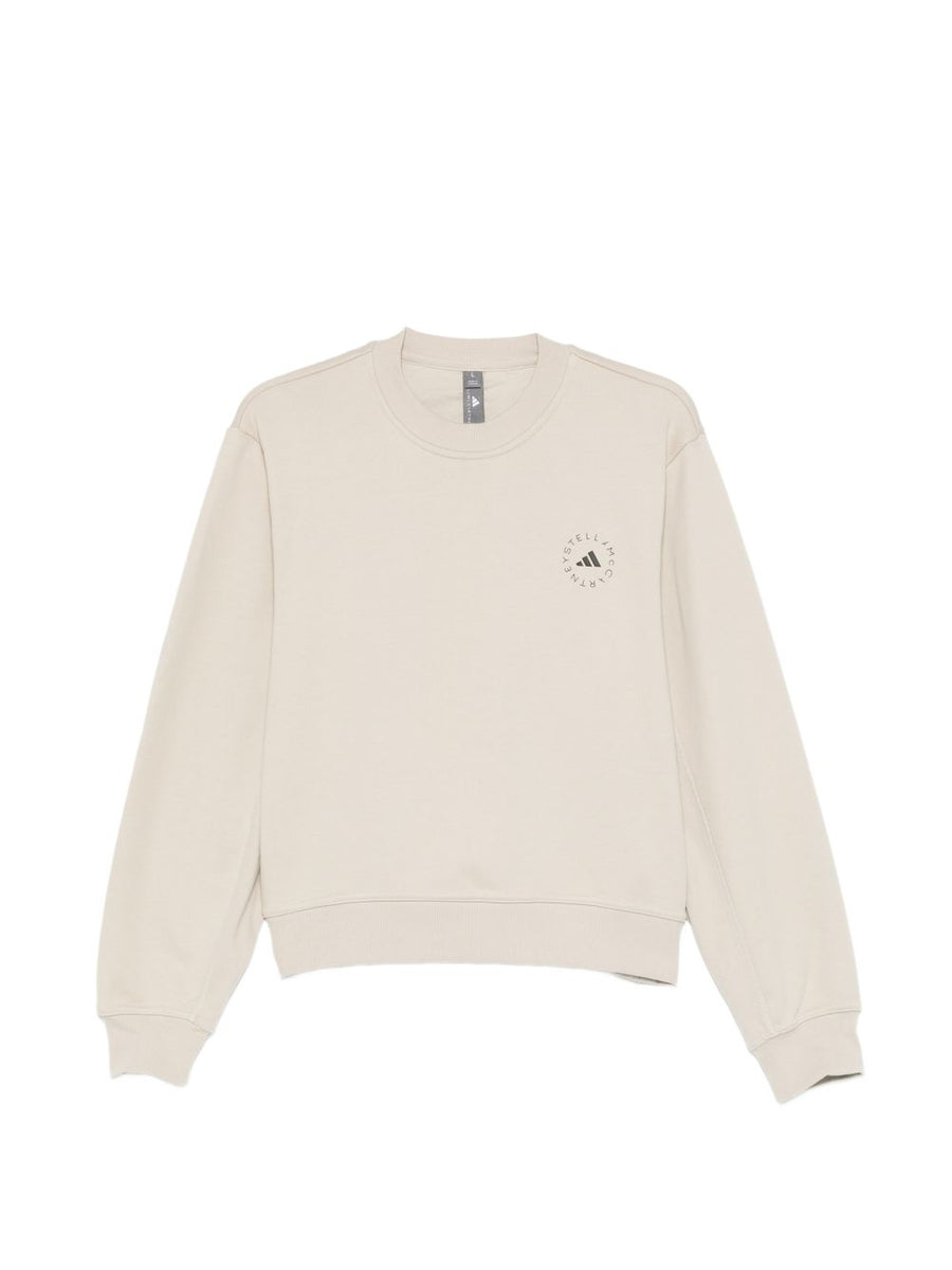 Adidas By Stella McCartney Women Crewneck Sweatshirt Beige With Logo Print Recycled Polyester