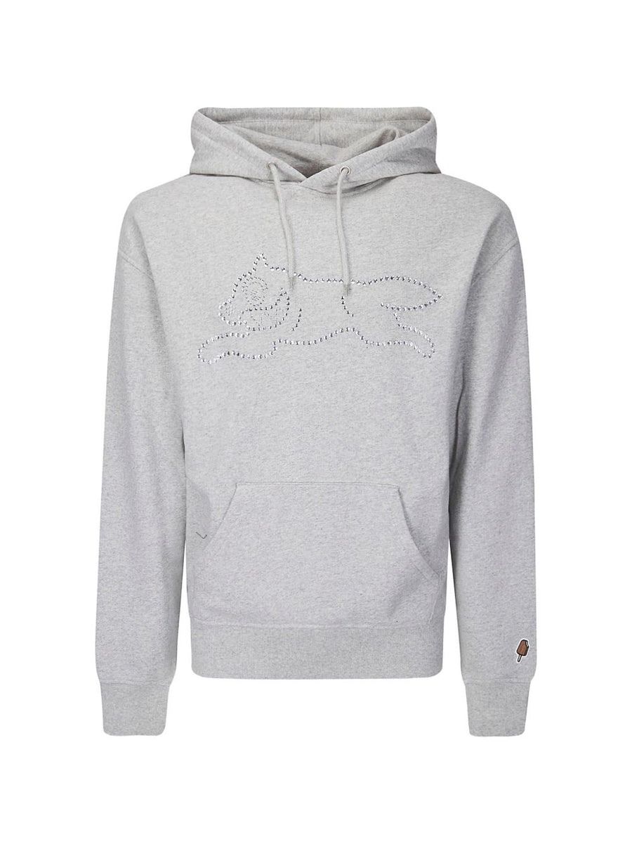 Icecream Logo Cotton Hoodie For Men With Crystal Logo Detail Soft Cotton Heather Grey Everyday Comfort