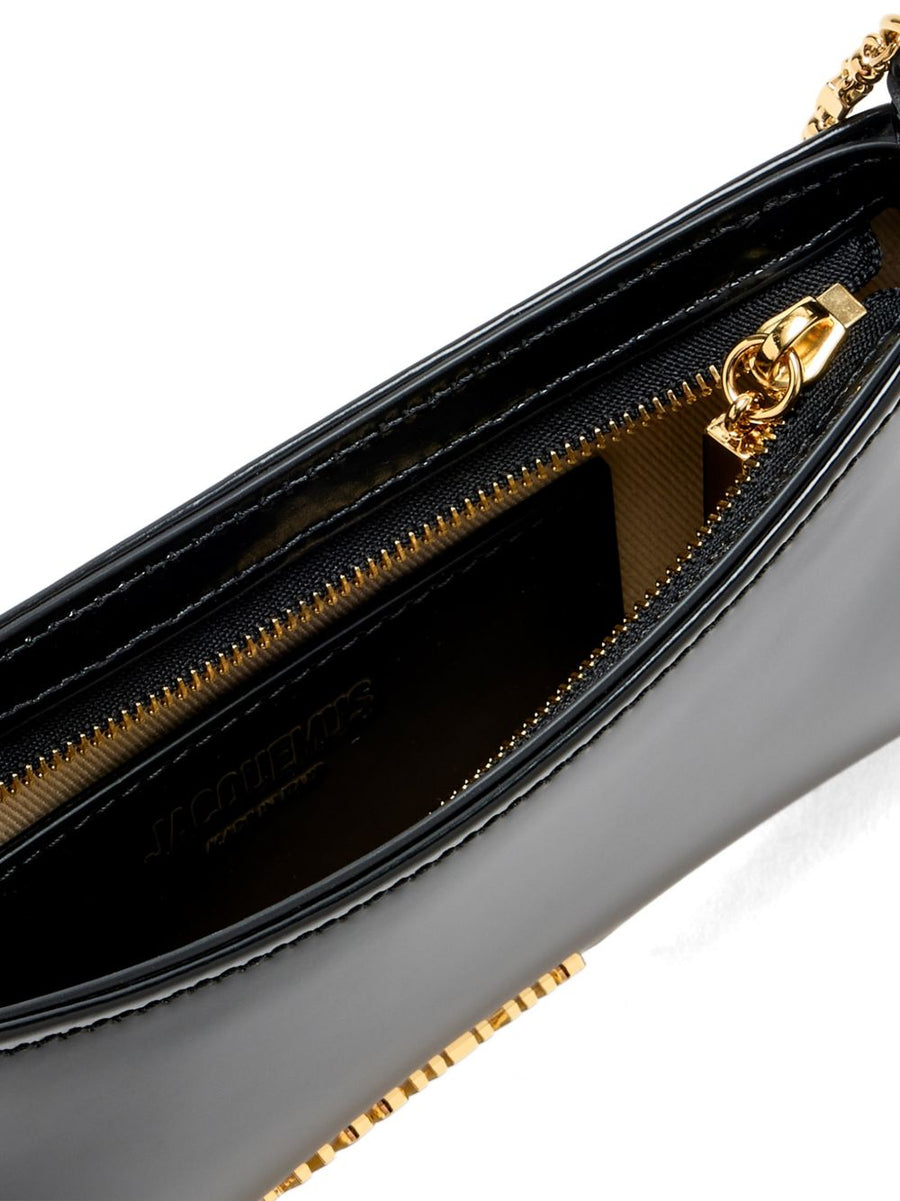 Jacquemus Bisou Bag Black Calf Leather Chain Shoulder Bag Zip Closure For Women Compact Day To Evening