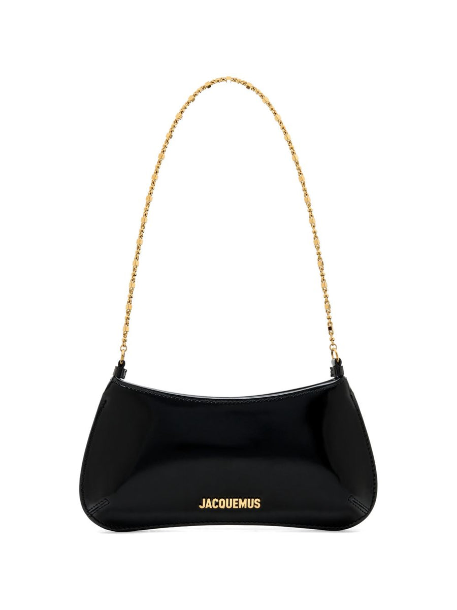 Jacquemus Bisou Bag Black Calf Leather Chain Shoulder Bag Zip Closure For Women Compact Day To Evening