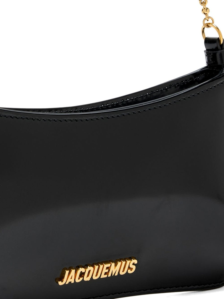 Jacquemus Bisou Bag Black Calf Leather Chain Shoulder Bag Zip Closure For Women Compact Day To Evening