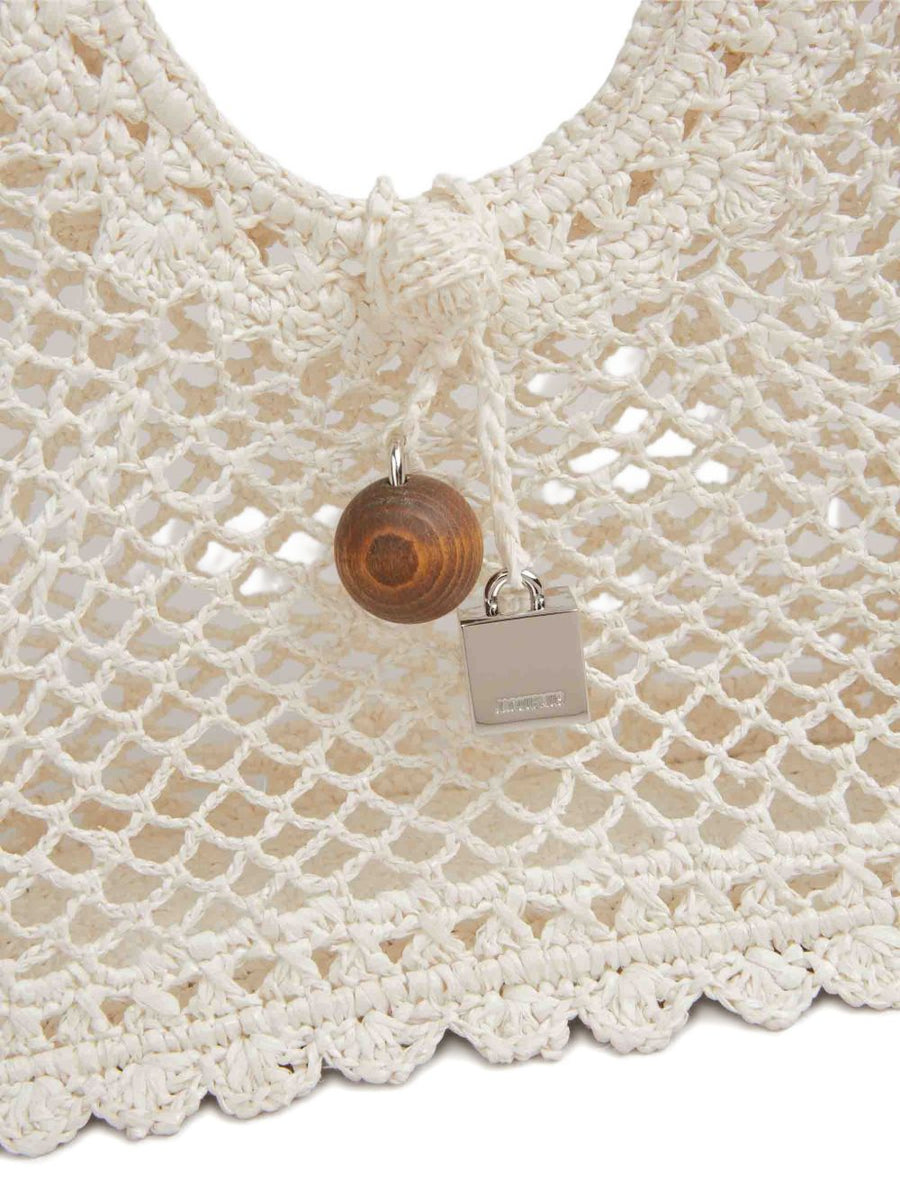 Jacquemus Spiaggia Small Square Bag White Crochet Dual Handles Luxury Resort Handbag For Women