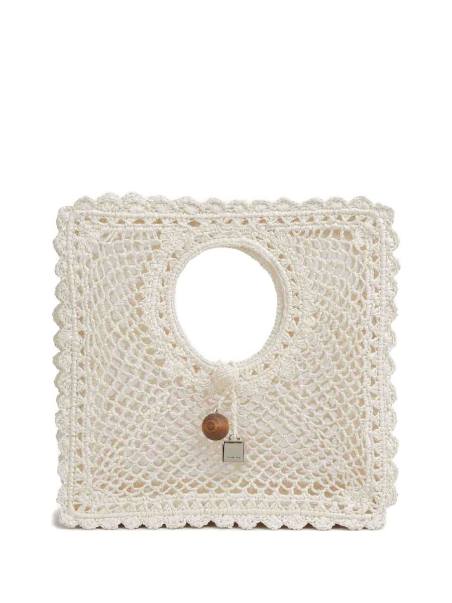 Jacquemus Spiaggia Small Square Bag White Crochet Dual Handles Luxury Resort Handbag For Women