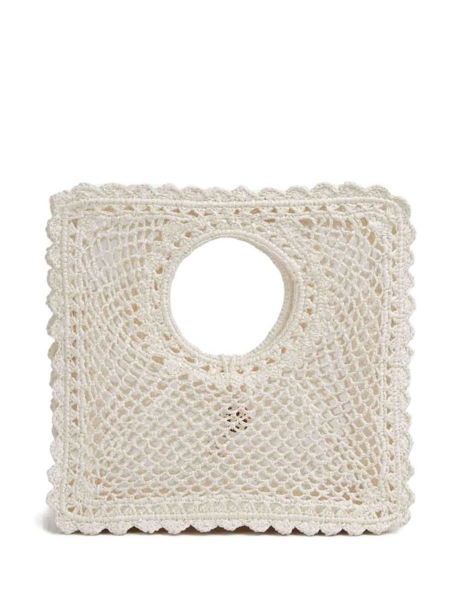 Jacquemus Spiaggia Small Square Bag White Crochet Dual Handles Luxury Resort Handbag For Women