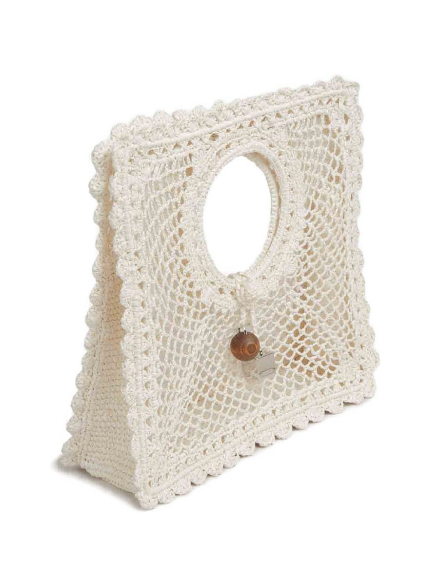 Jacquemus Spiaggia Small Square Bag White Crochet Dual Handles Luxury Resort Handbag For Women