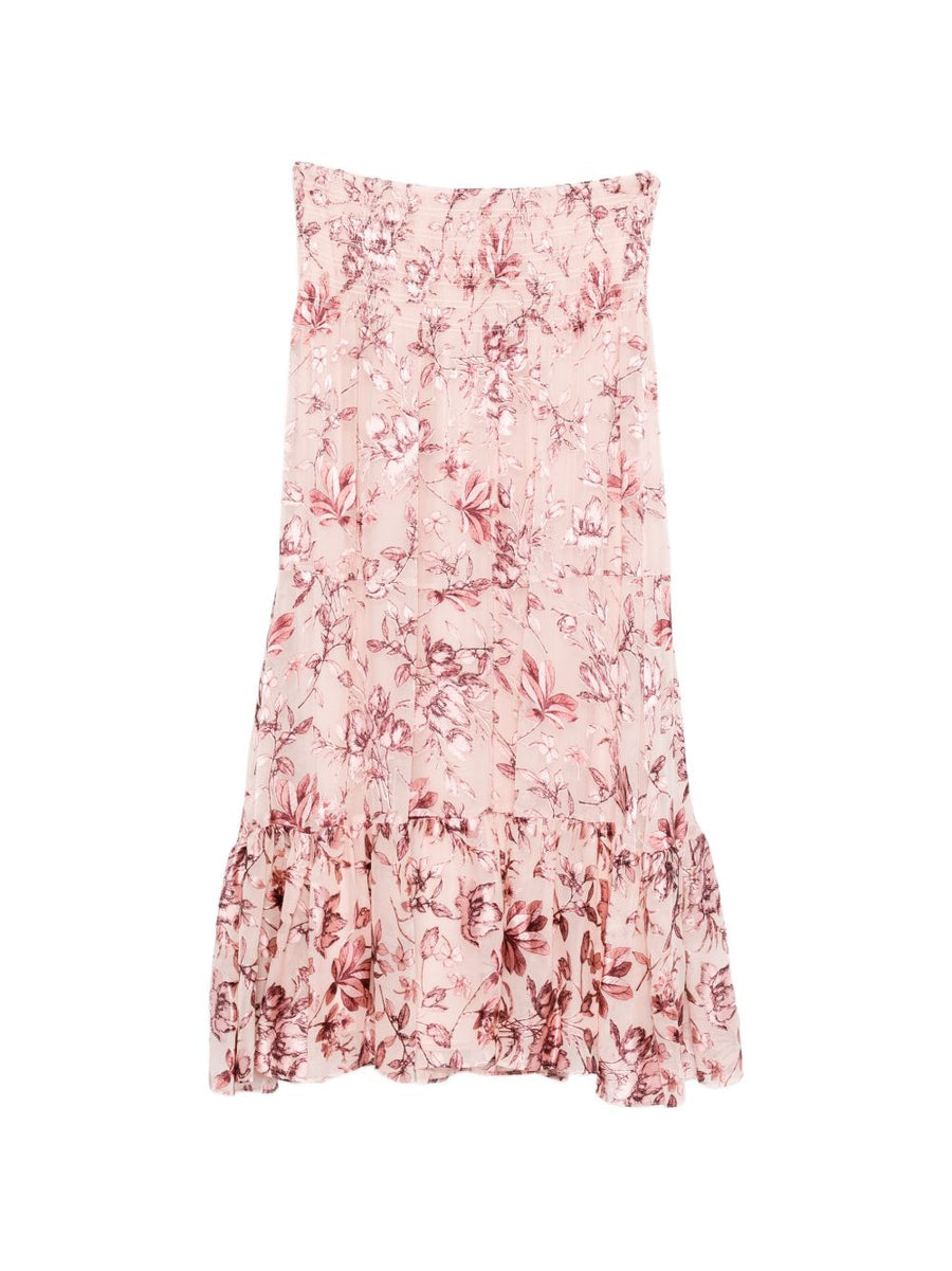 Alice Olivia Luxurious Pink Floral Printed Maxi Skirt With Drop Waist And Ruffled Hem For Women