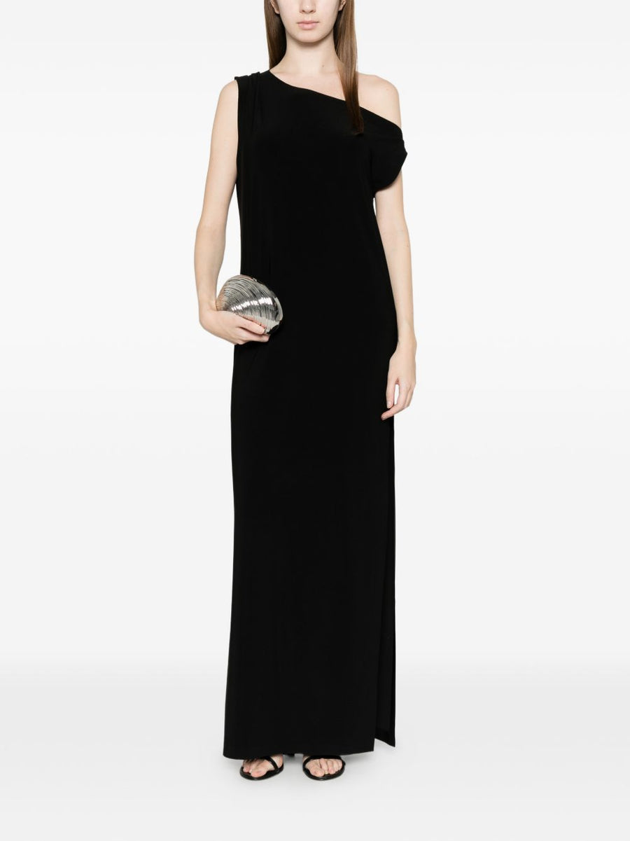 Norma Kamali One Shoulder Side Slit Long Dress Black For Women Maxi Evening Wear Elegance