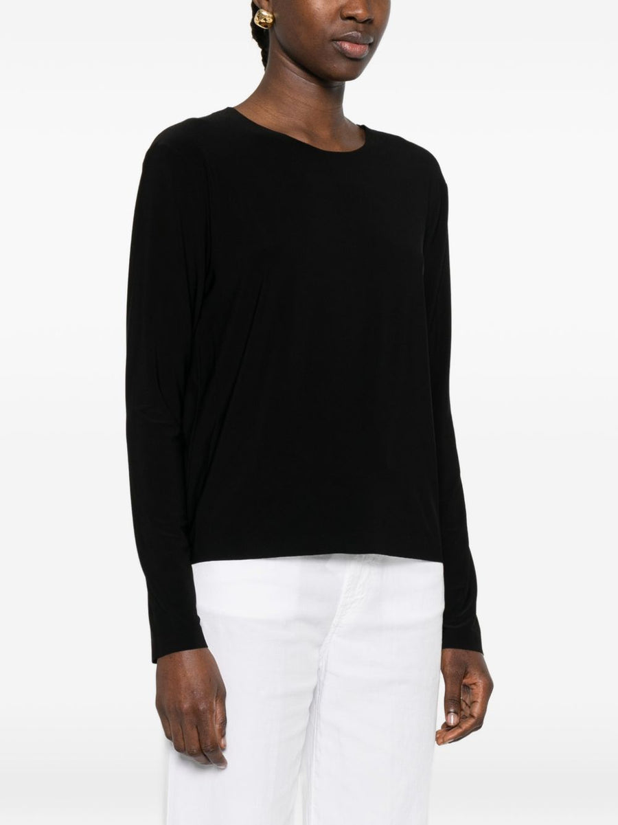 Norma Kamali Long Sleeve Top For Women Timeless Versatile Round Neck Black Stretch Fabric Workwear Essential